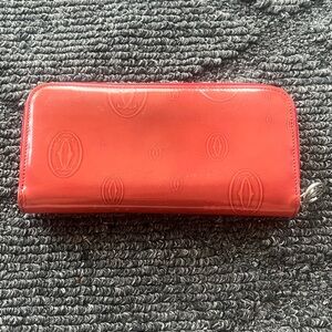 Cartier Embossed Red Zip Wallet patent leather w/ logo